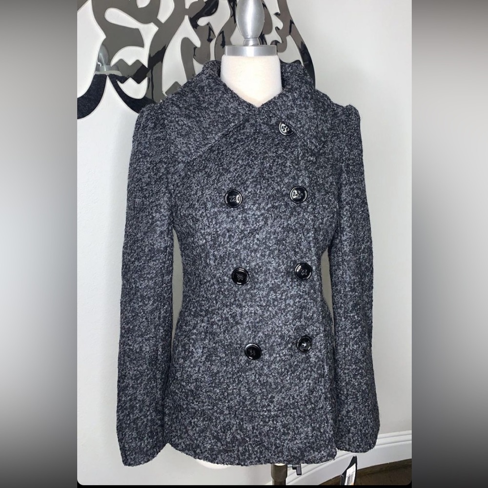 STEVE MADDEN WOOL BLEND COAT PEACOAT DETACHABLE KNIT COLLAR GRAY /SIZE M - Picture 6 of 6